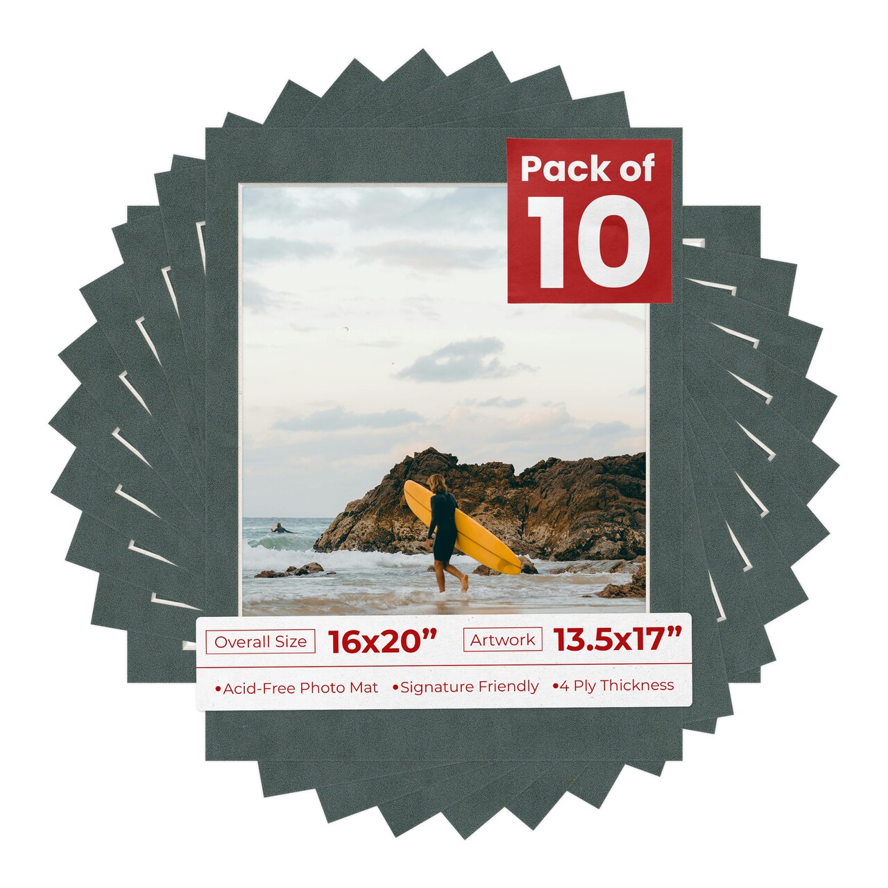 Dark Grey Suede Mat Board for 16x20 Frames - Fits 13.5x17 Photos